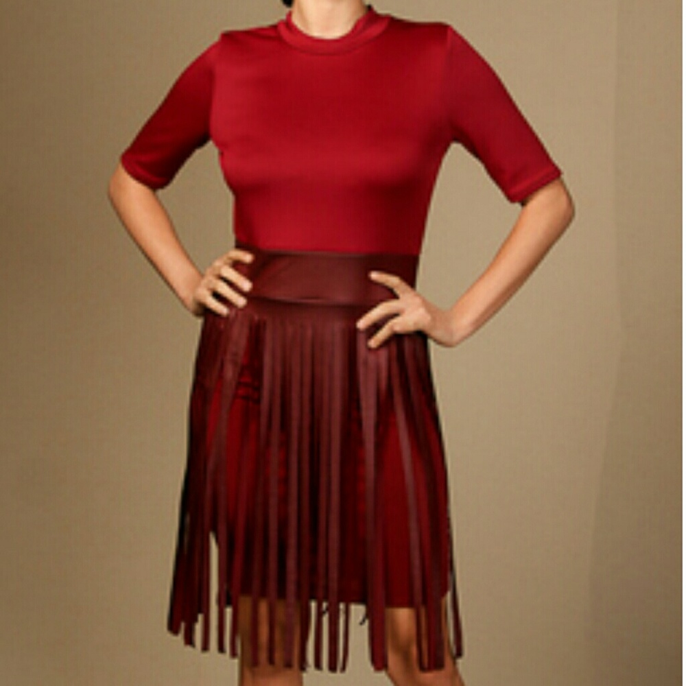 Leather (faux) Fringe Mock Neck Dress